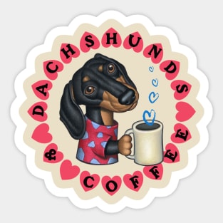 Cute Funny Dachshund Holding Coffee Mug Sticker